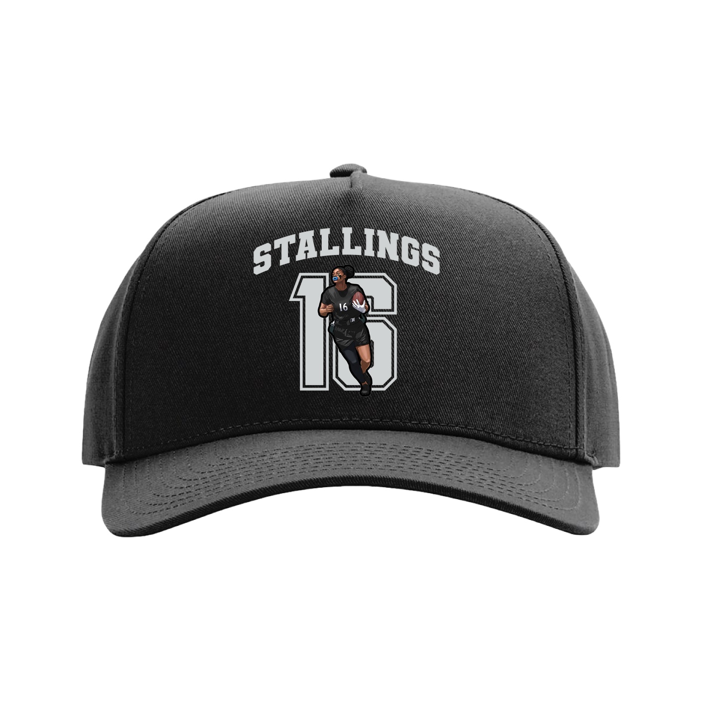 Full Fabric Five-Panel Champ Cap — Number in Black