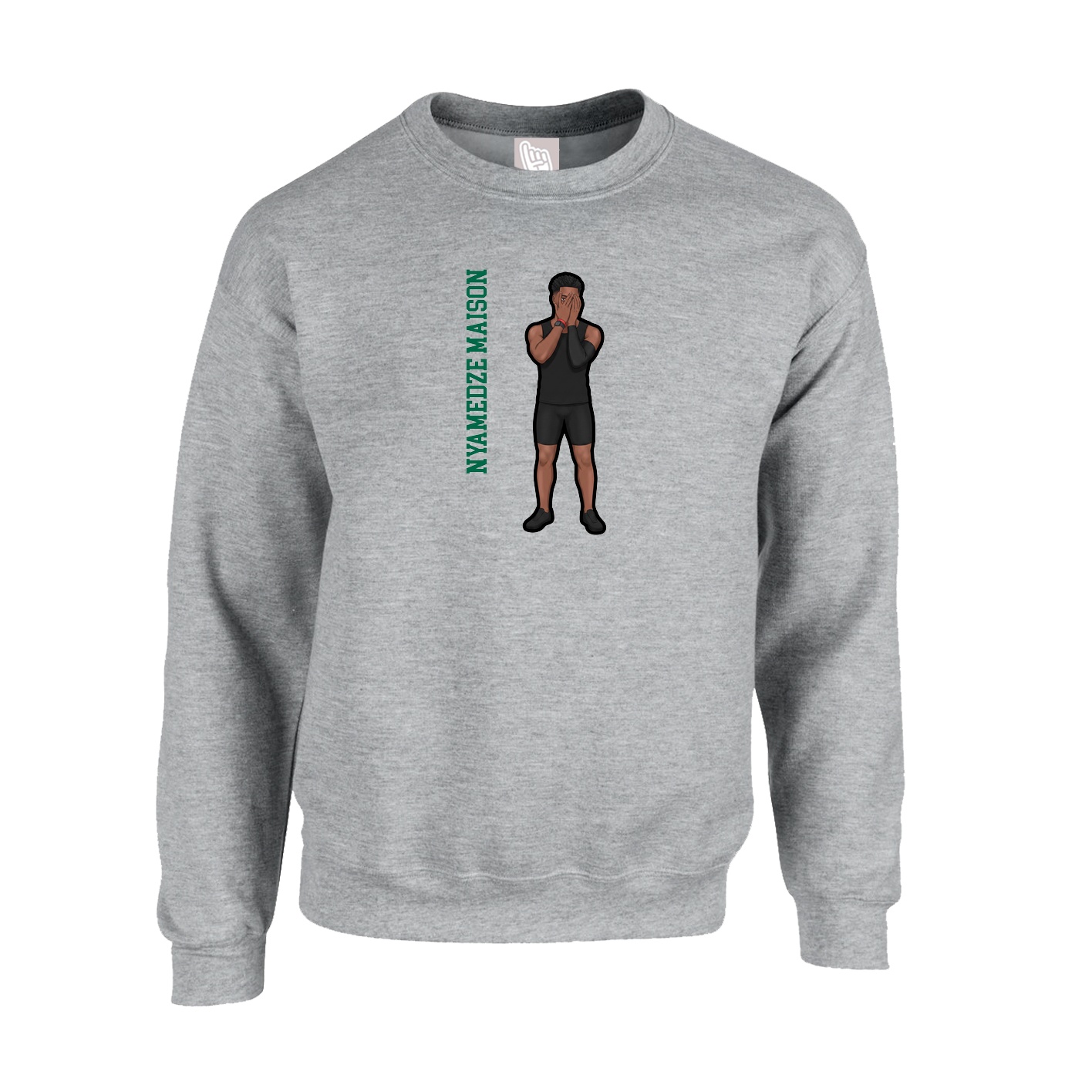 Fleece Crew — Name Vertical in Grey