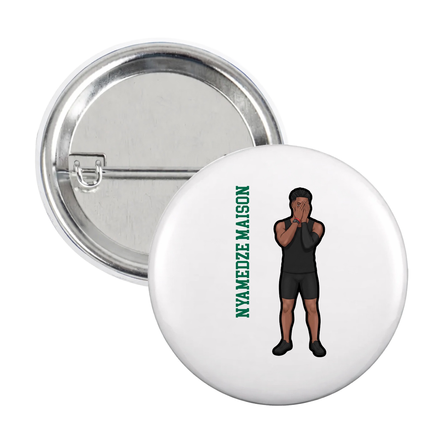 Game Day Button — Name Vertical in White