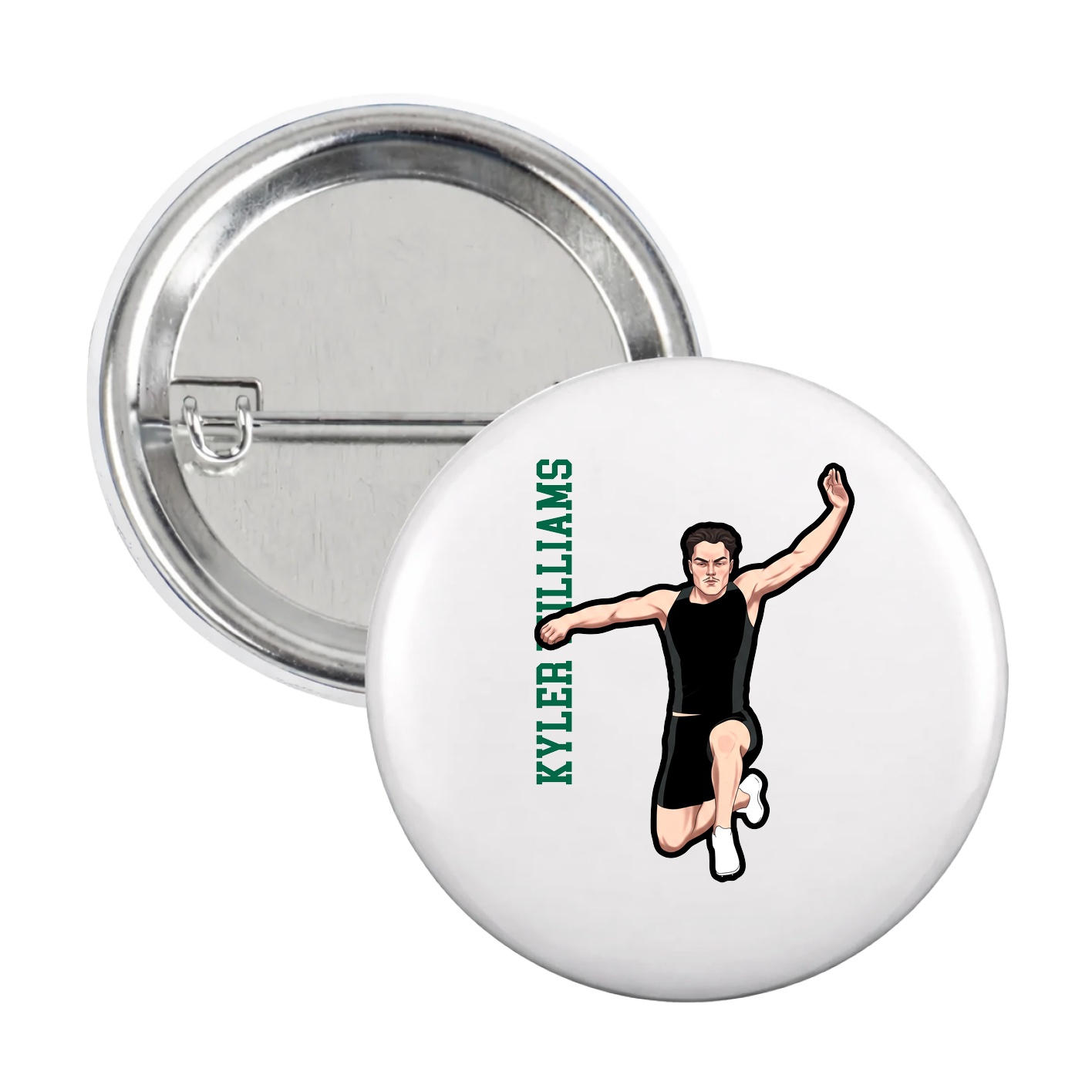 Game Day Button — Name Vertical in White