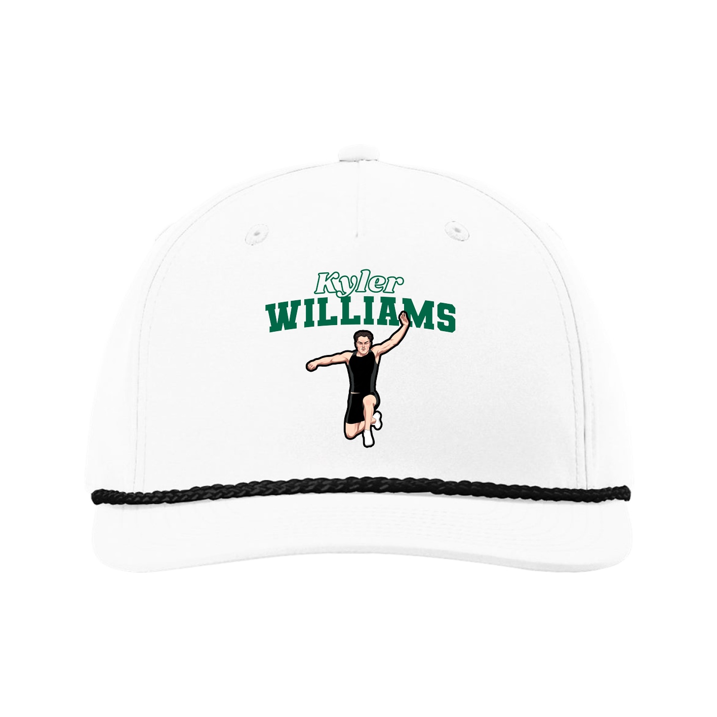 Five-Panel Classic Rope Cap — Name Arch in White