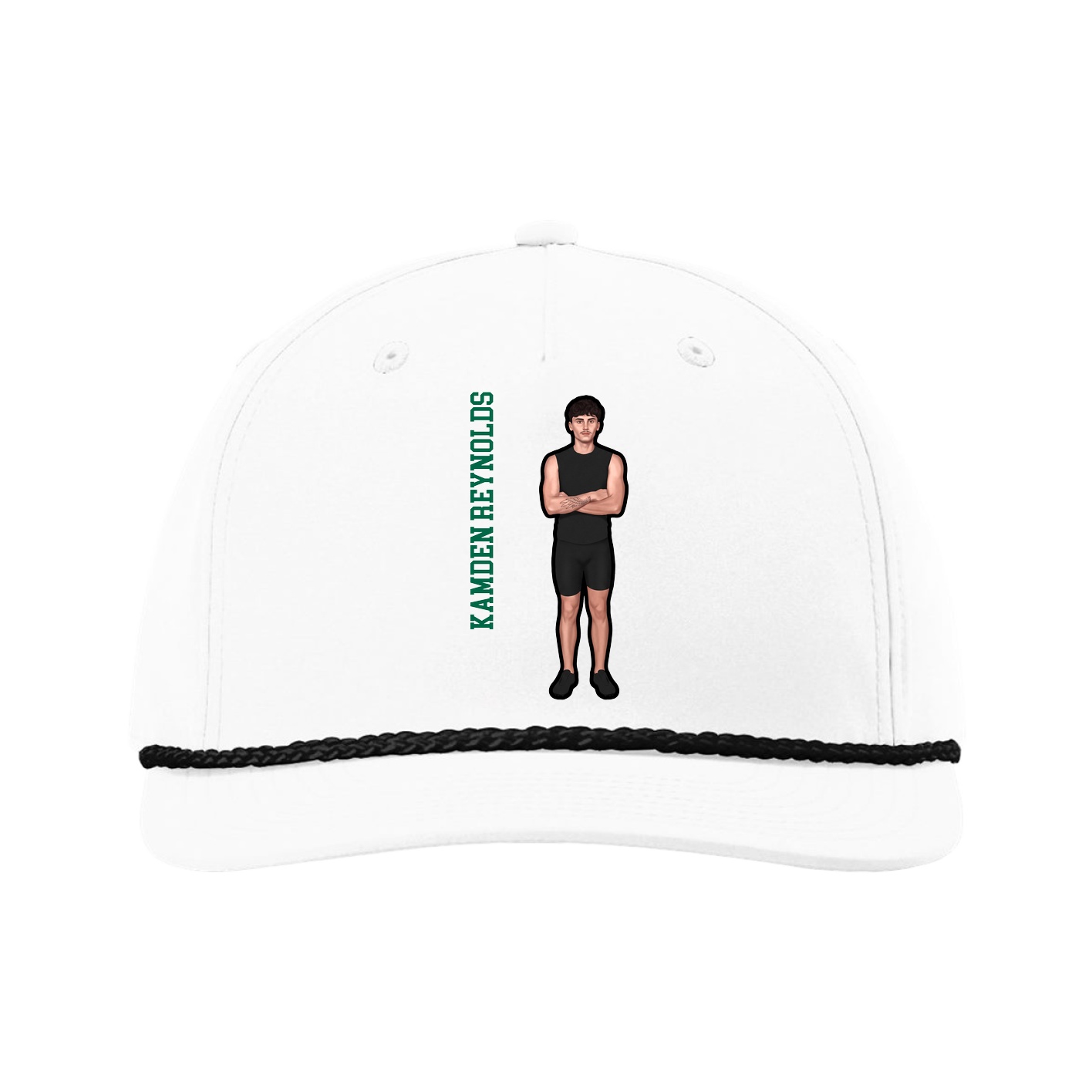 Five-Panel Classic Rope Cap — Name Vertical in White