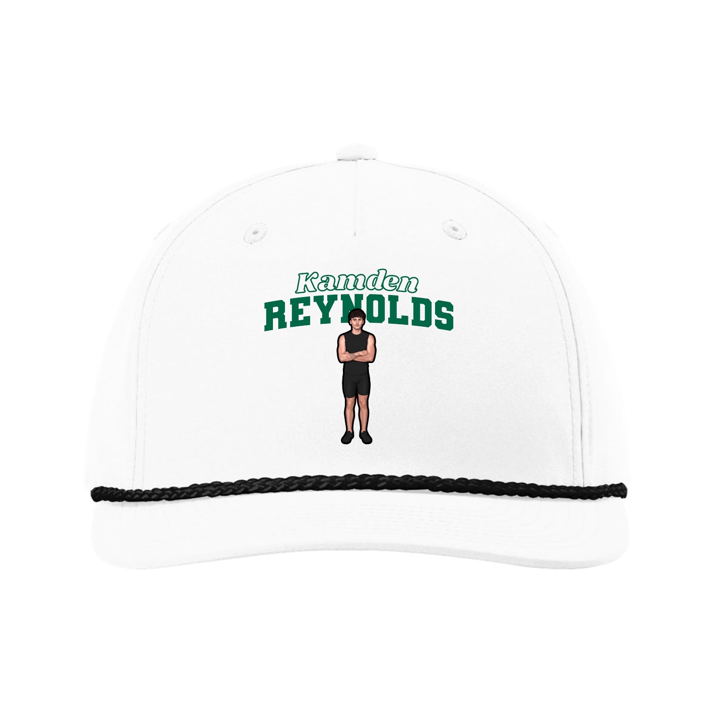 Five-Panel Classic Rope Cap — Name Arch in White