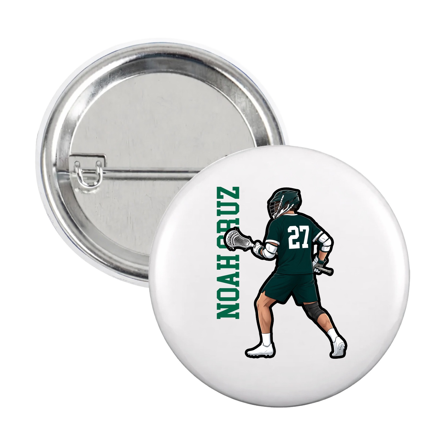 Game Day Button — Name Vertical in White