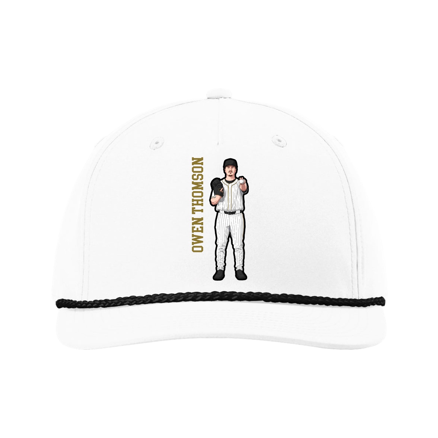 Five-Panel Classic Rope Cap — Name Vertical in White