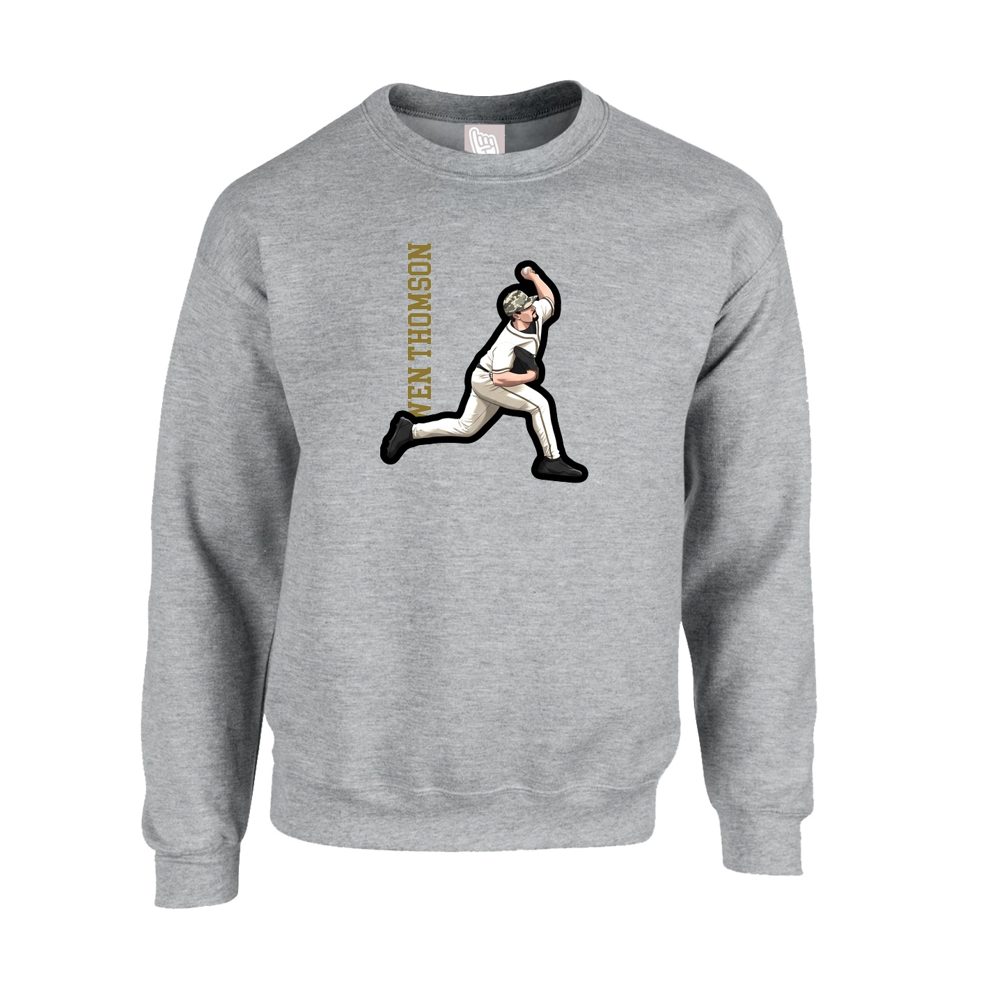 Fleece Crew — Name Vertical in Grey