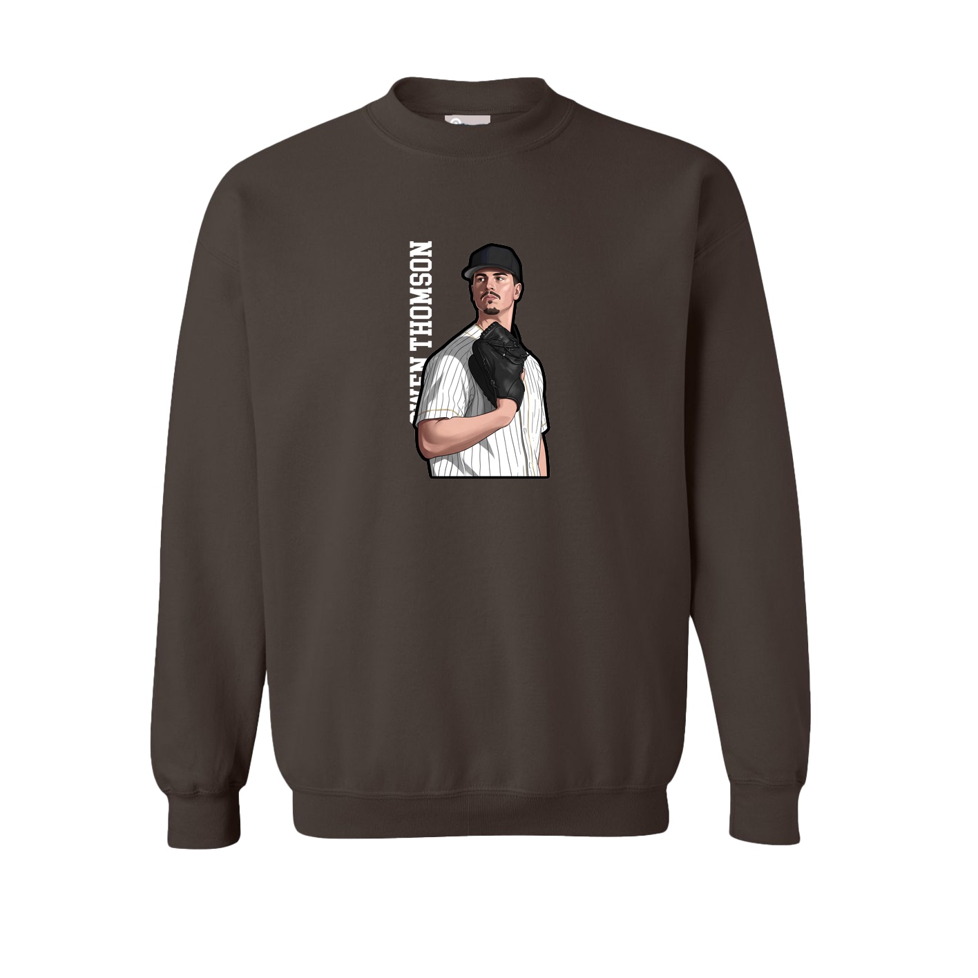 Fleece Crew — Name Vertical in Brown