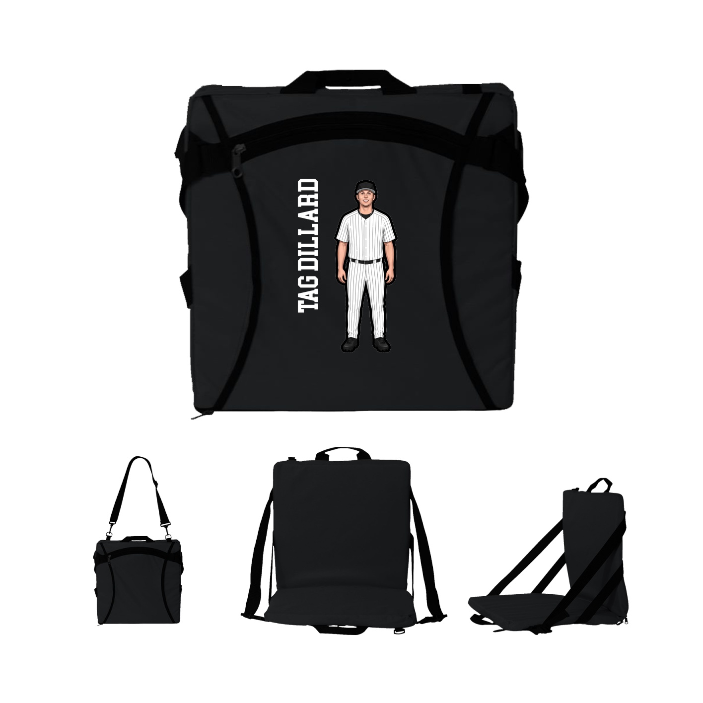 Folding Stadium Seat — Name Vertical in Black