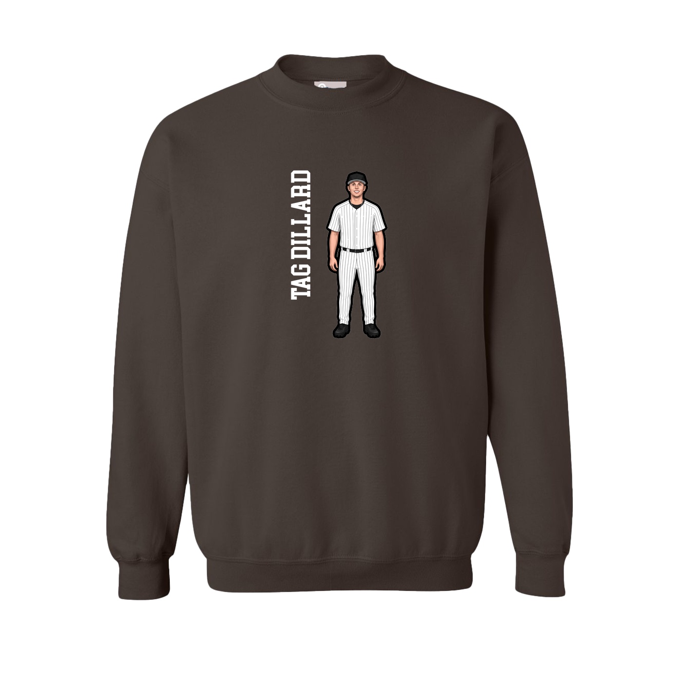 Fleece Crew — Name Vertical in Brown