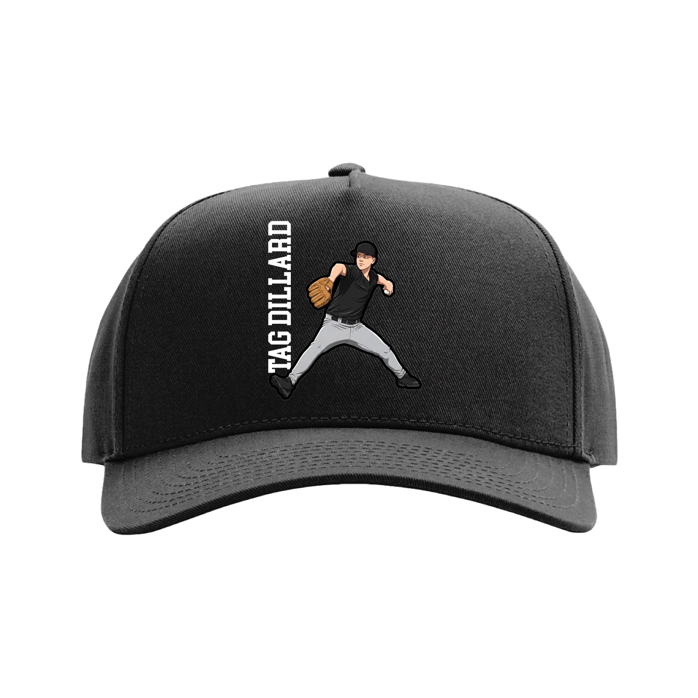 Full Fabric Five-Panel Champ Cap — Name Vertical in Black