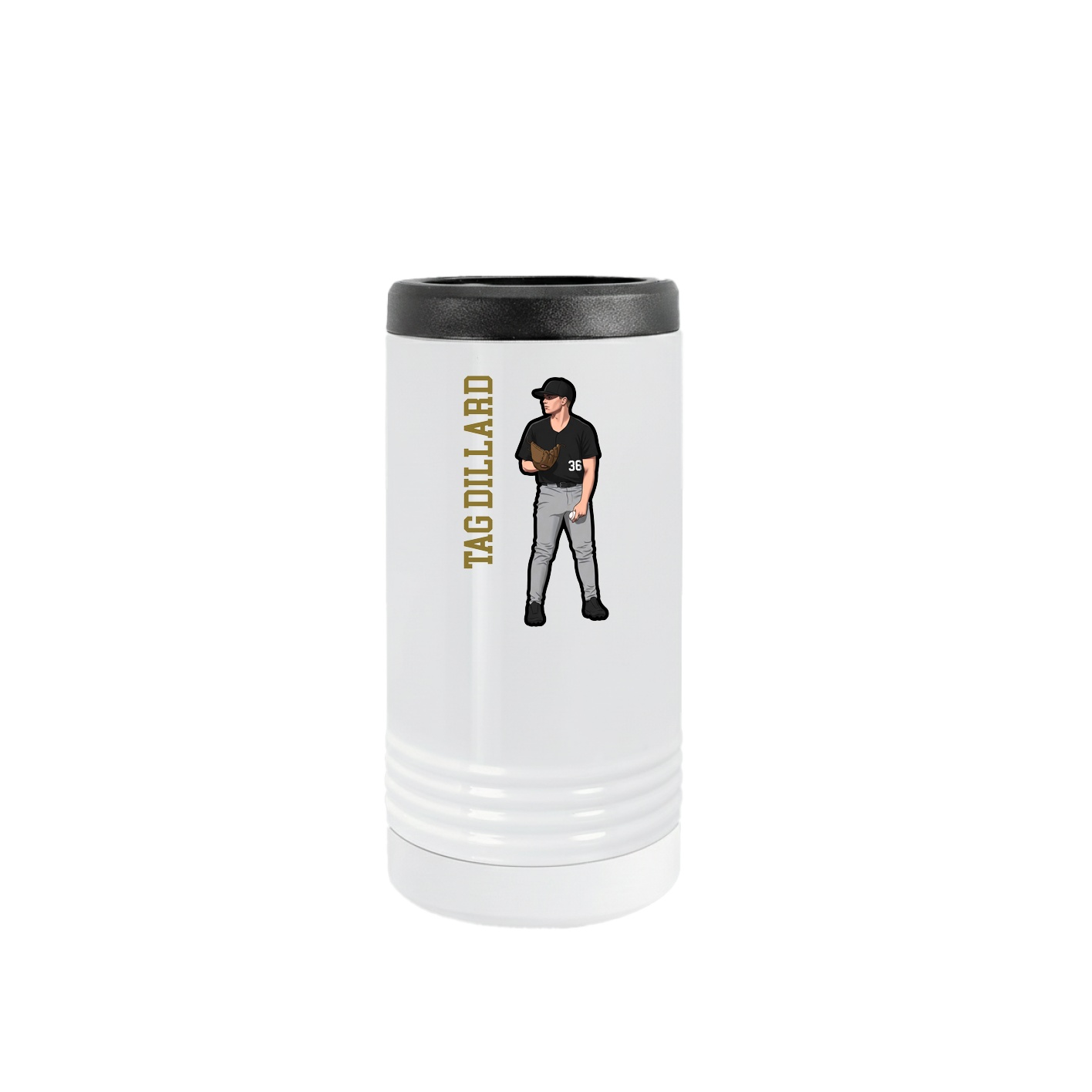 Slim Beverage Holder — Name Vertical in White