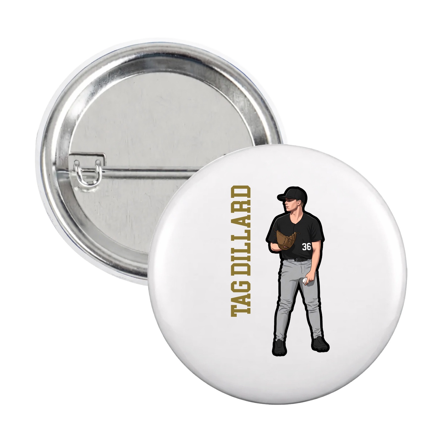 Game Day Button — Name Vertical in White