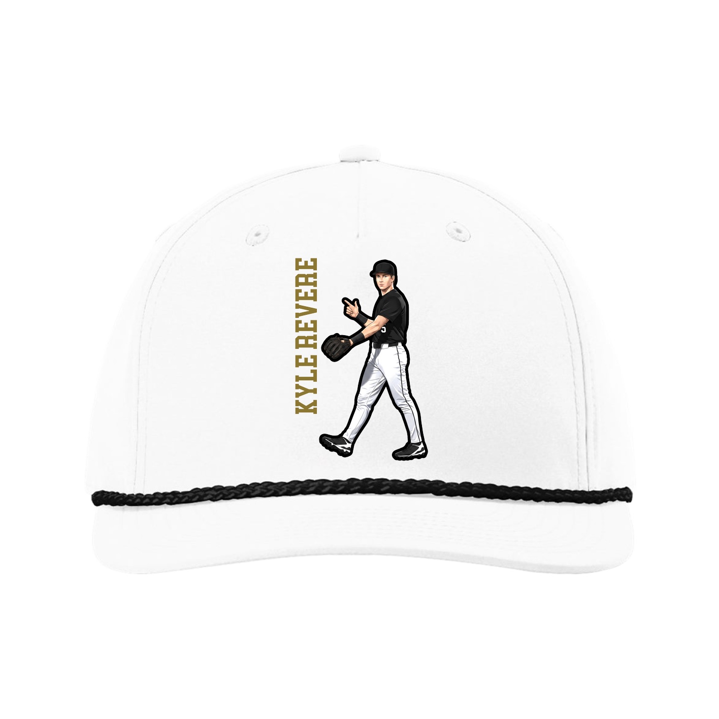 Five-Panel Classic Rope Cap — Name Vertical in White