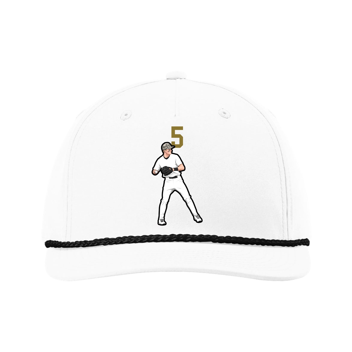 Five-Panel Classic Rope Cap — Number Top in White