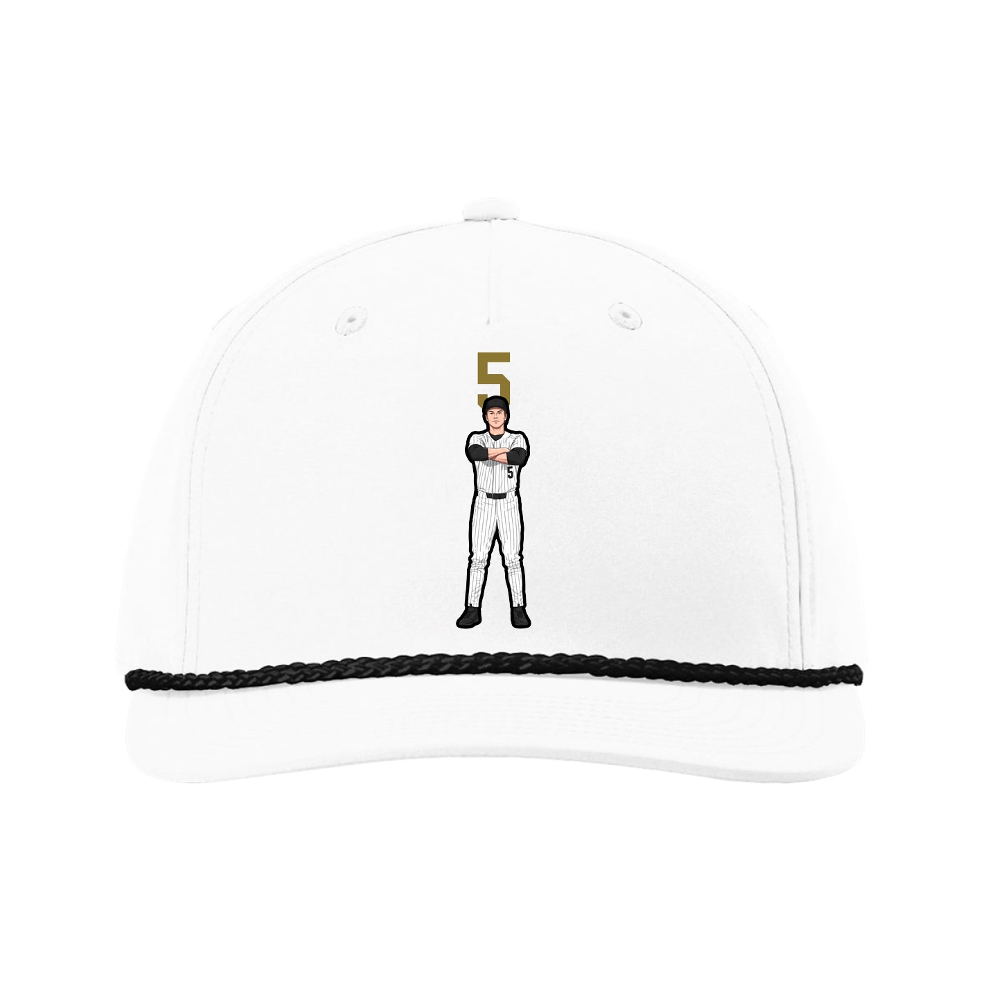 Five-Panel Classic Rope Cap — Number Top in White