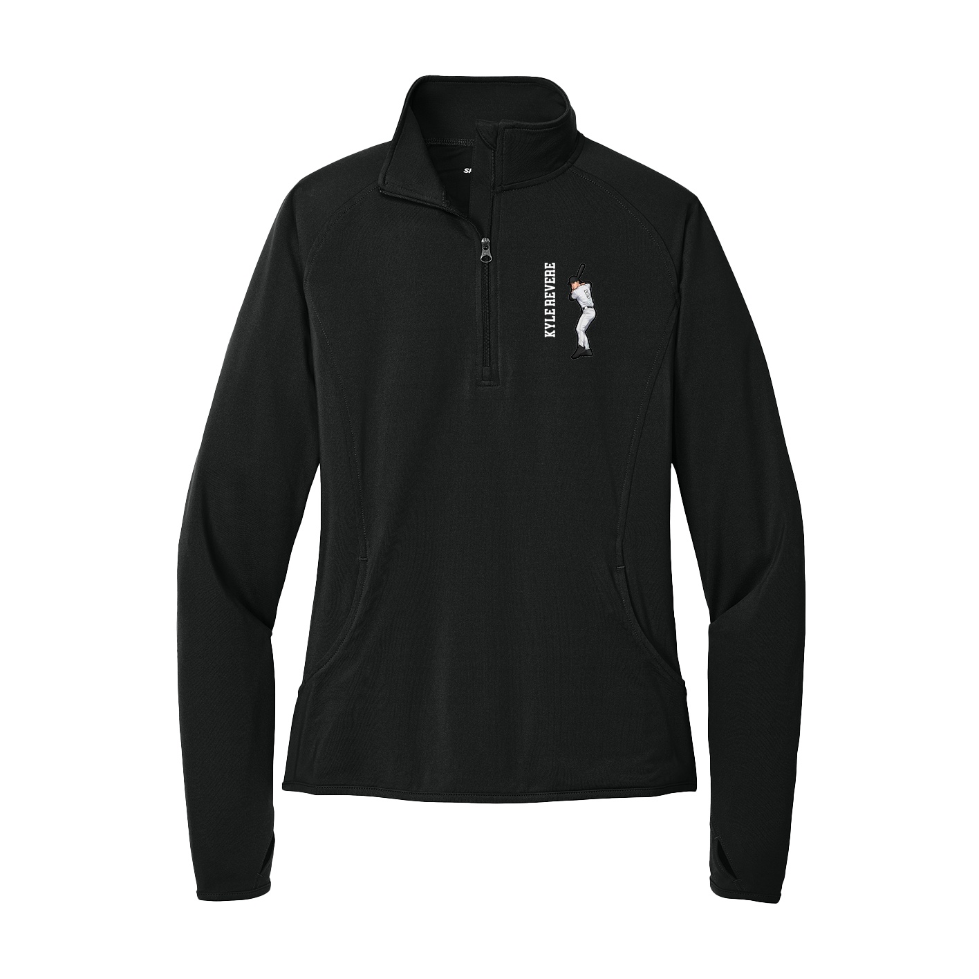 Women's Q-Zip Pullover — Name Vertical in Black