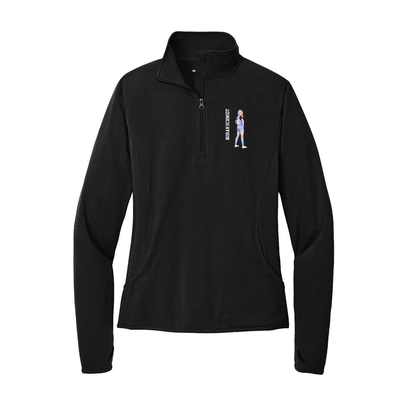 Women's Q-Zip Pullover — Name Vertical in Black