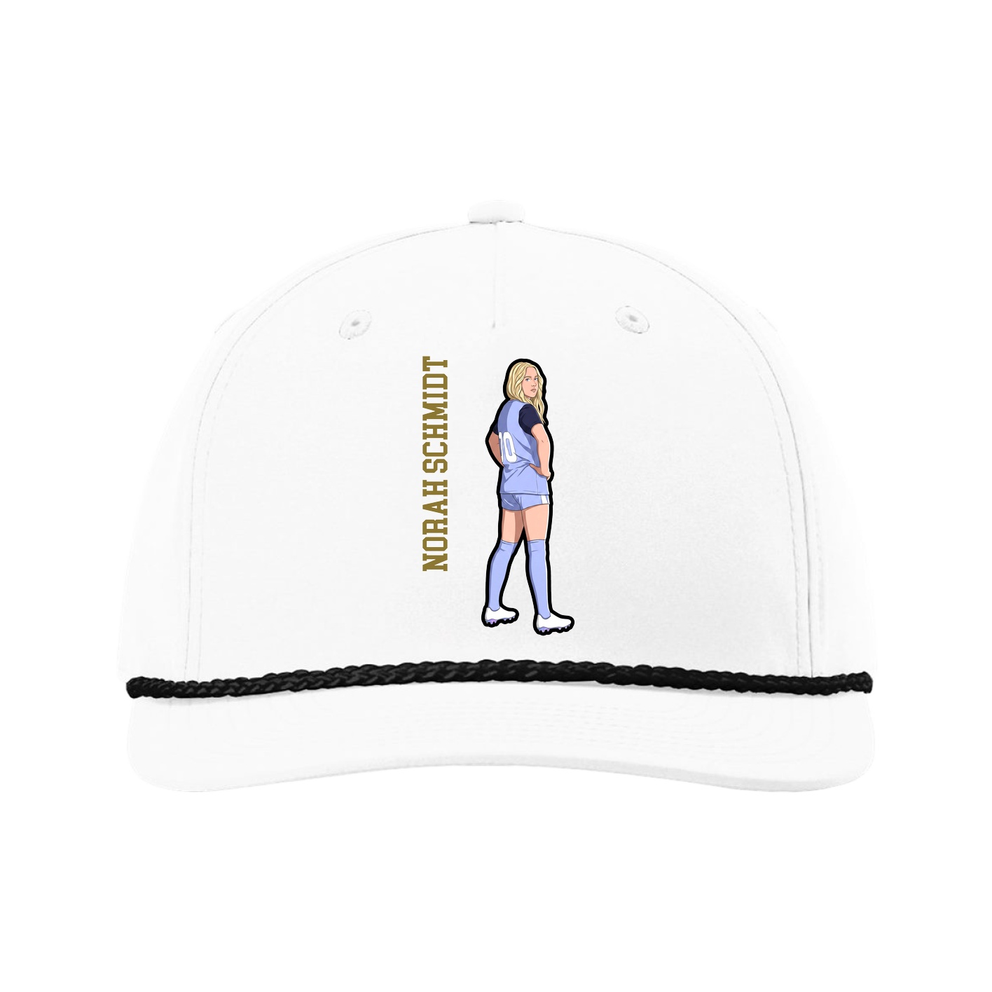 Five-Panel Classic Rope Cap — Name Vertical in White