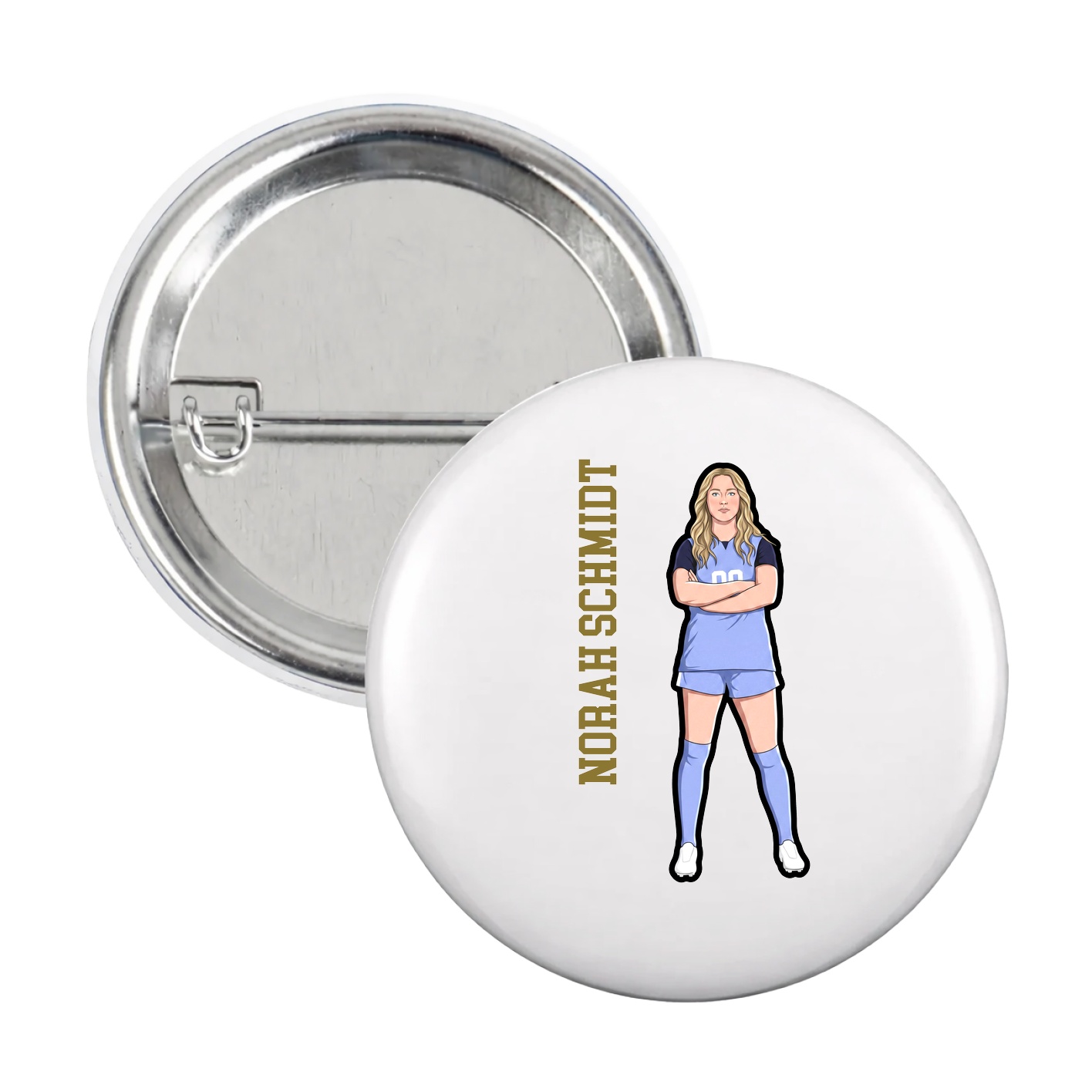 Game Day Button — Name Vertical in White