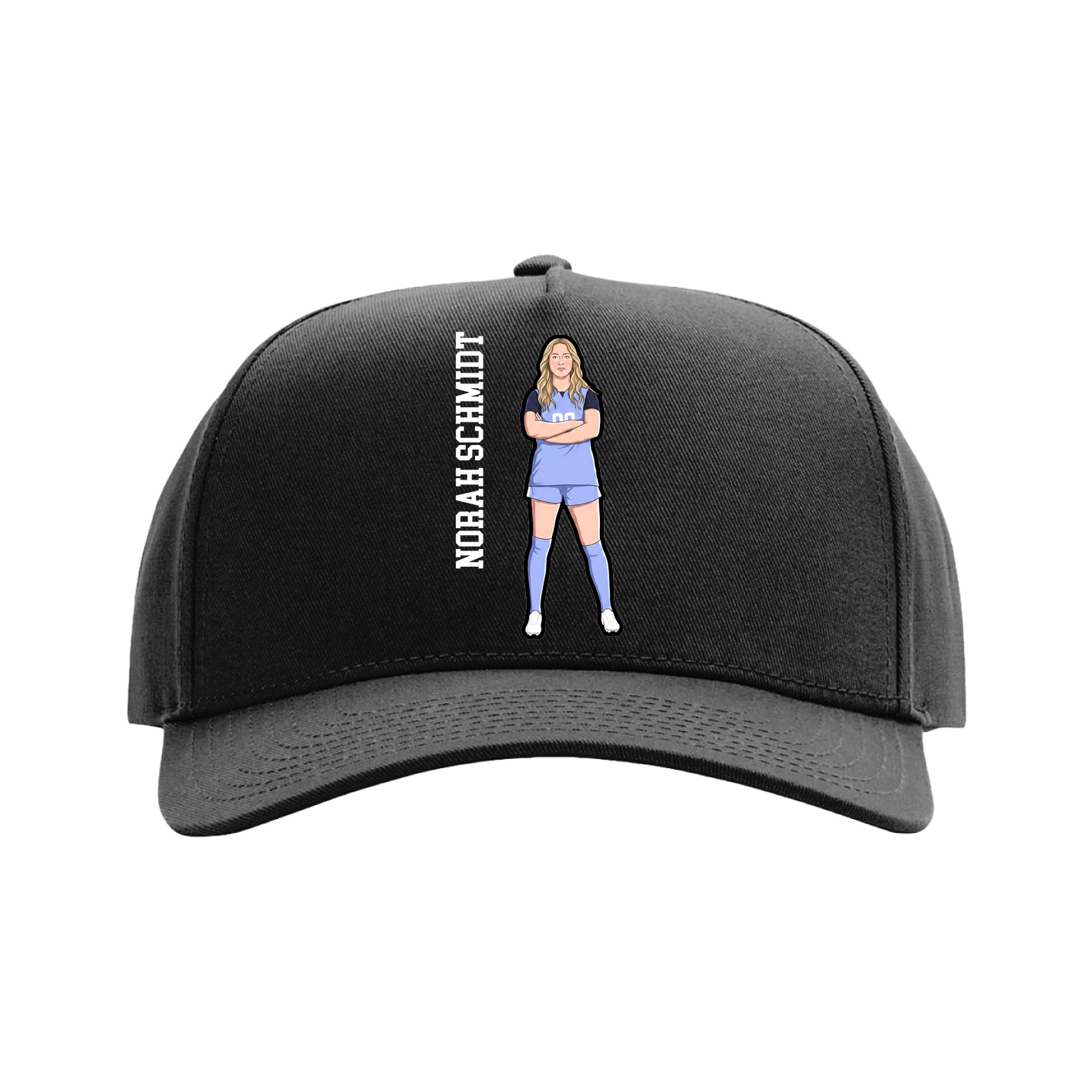 Full Fabric Five-Panel Champ Cap — Name Vertical in Black