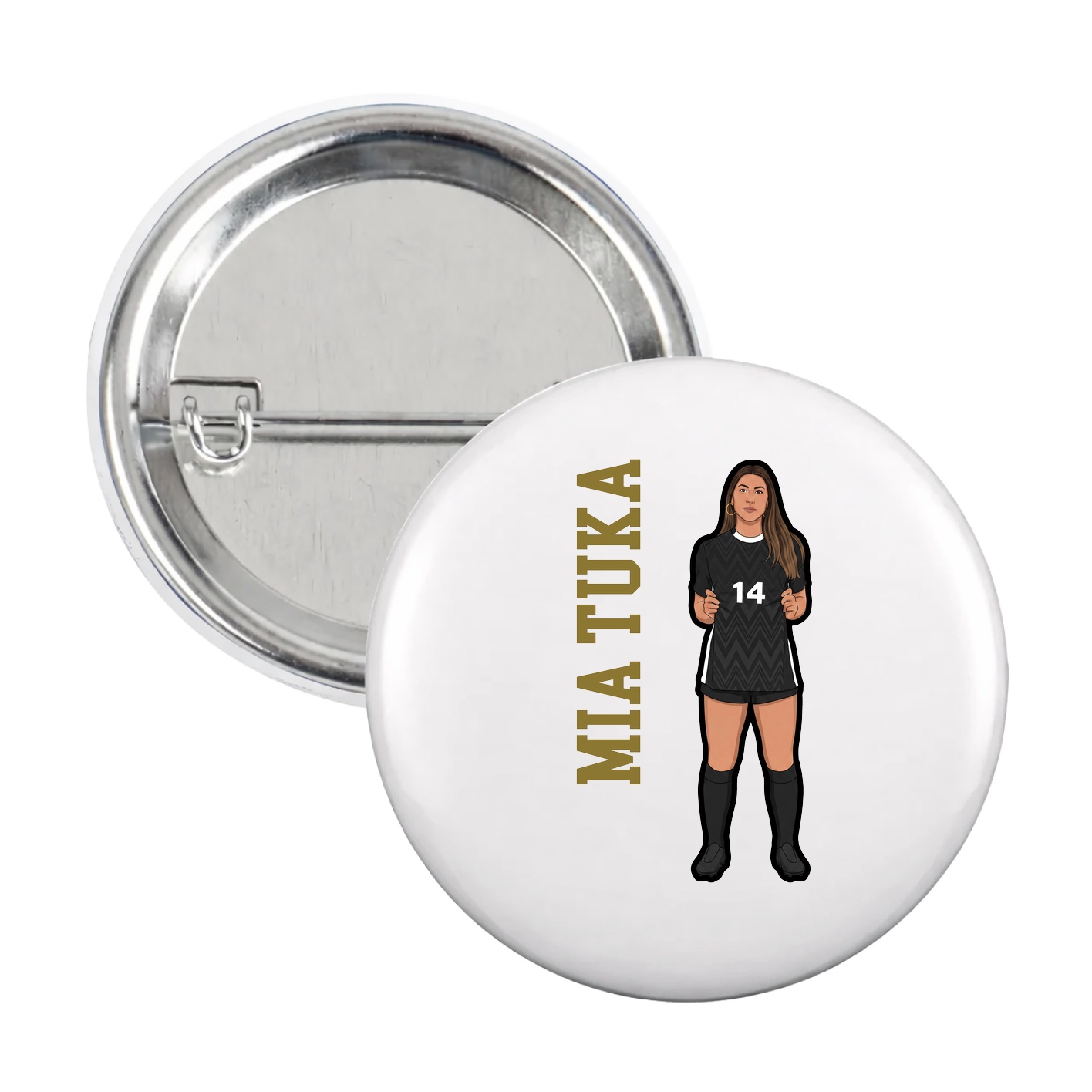 Game Day Button — Name Vertical in White