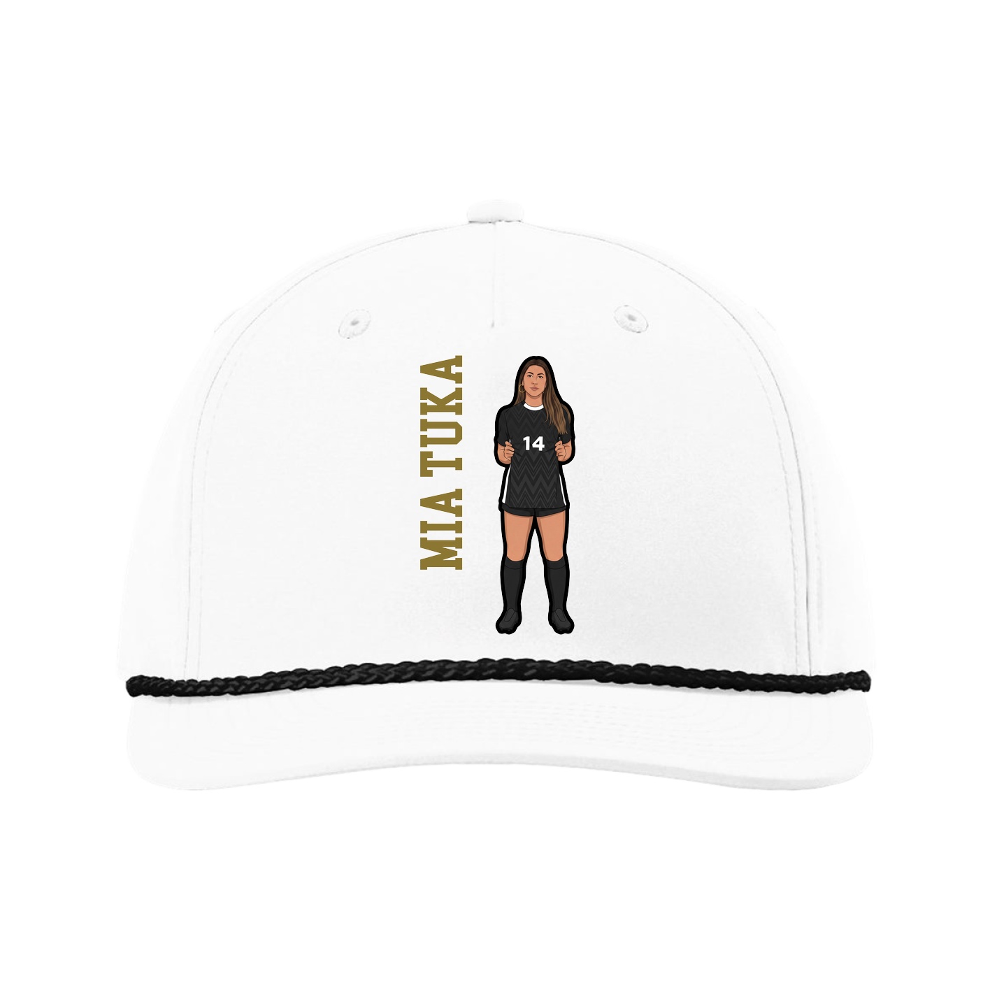 Five-Panel Classic Rope Cap — Name Vertical in White