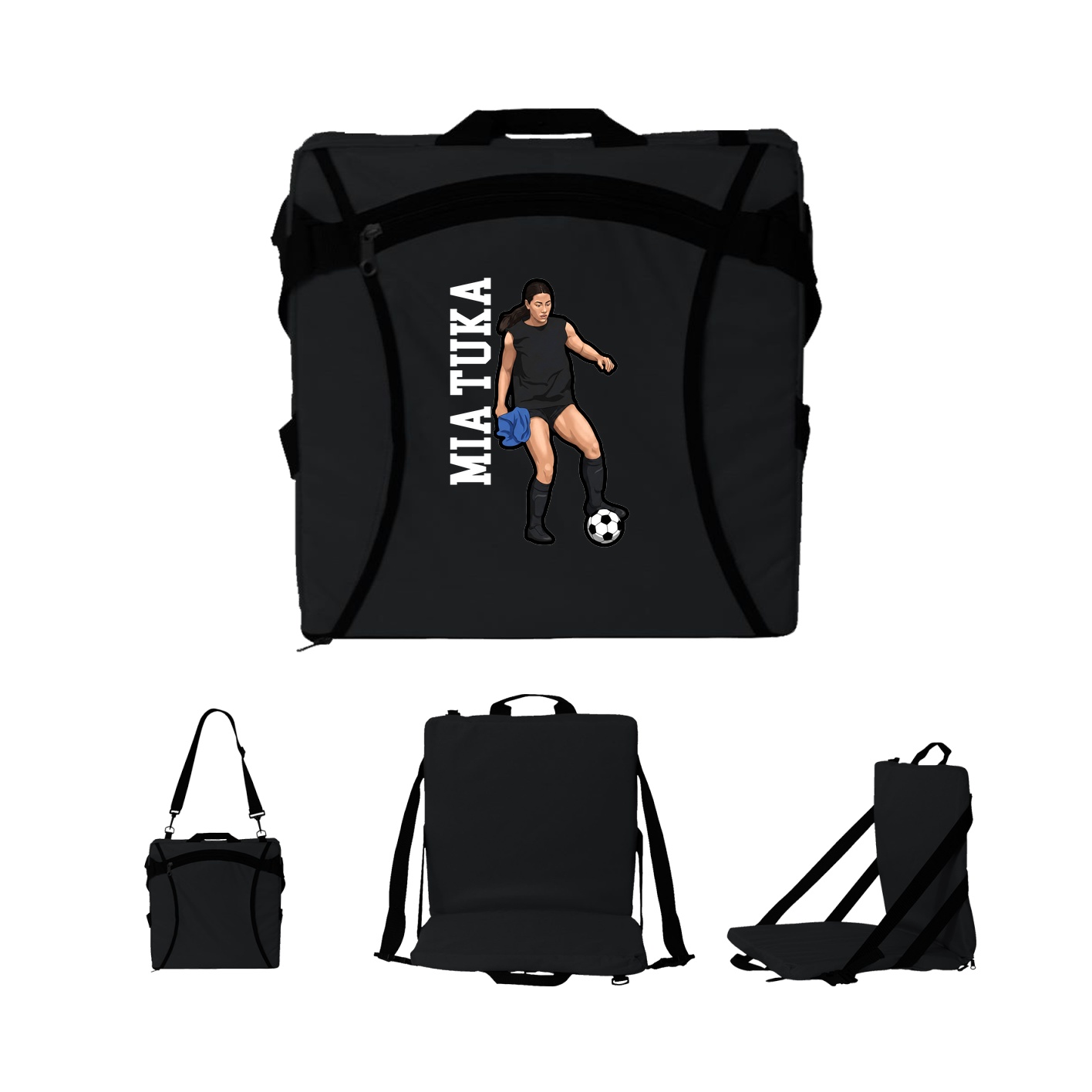 Folding Stadium Seat — Name Vertical in Black
