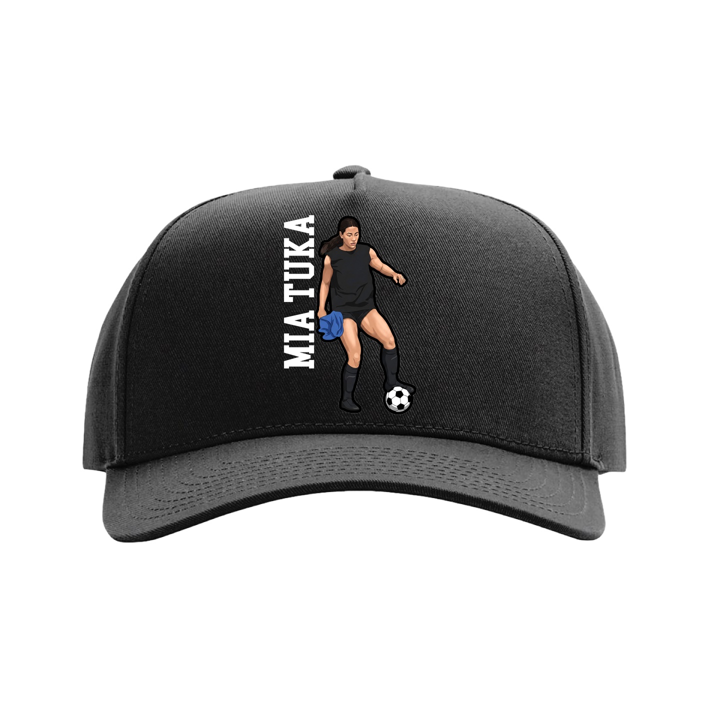 Full Fabric Five-Panel Champ Cap — Name Vertical in Black