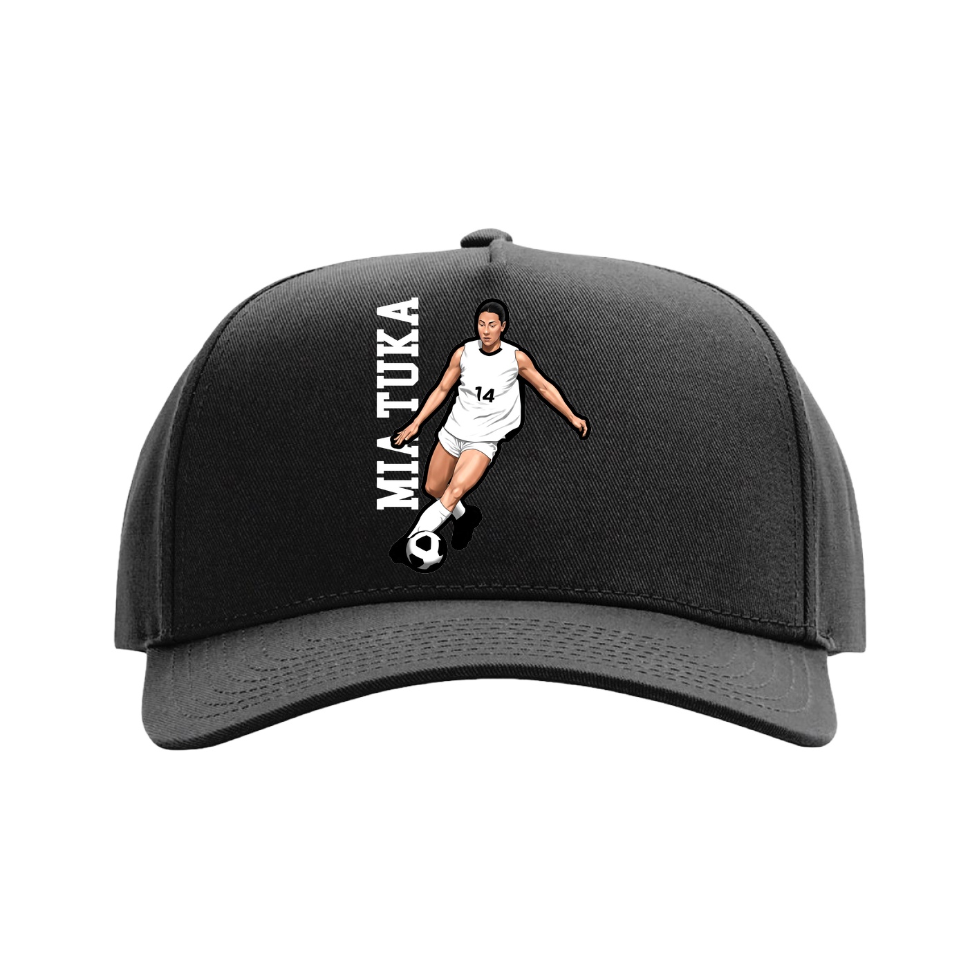 Full Fabric Five-Panel Champ Cap — Name Vertical in Black