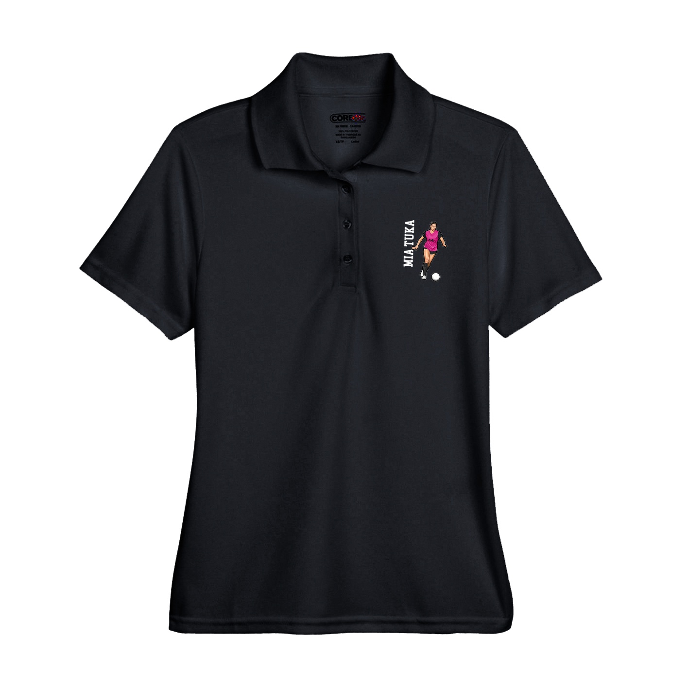 Womens Performance Polo — Name Vertical in Black