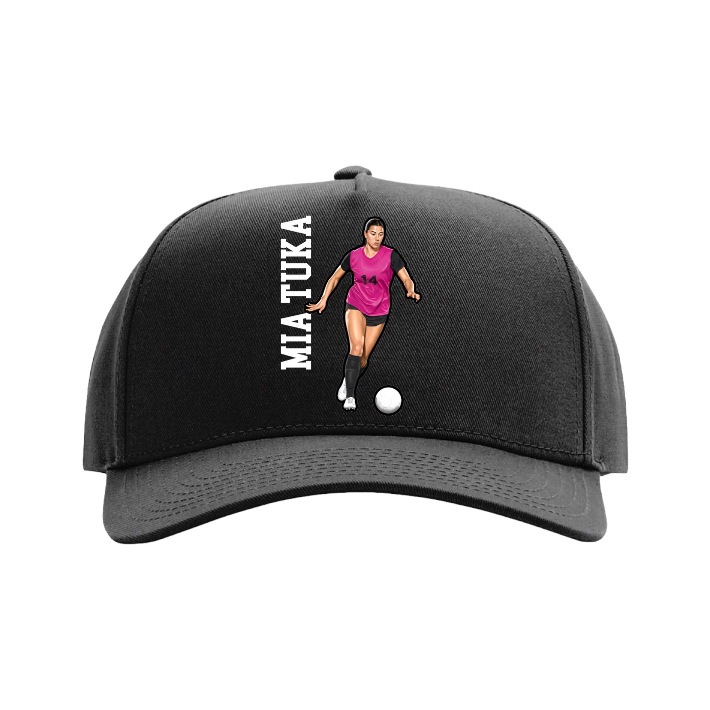 Full Fabric Five-Panel Champ Cap — Name Vertical in Black