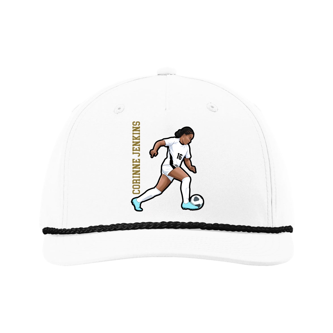 Five-Panel Classic Rope Cap — Name Vertical in White