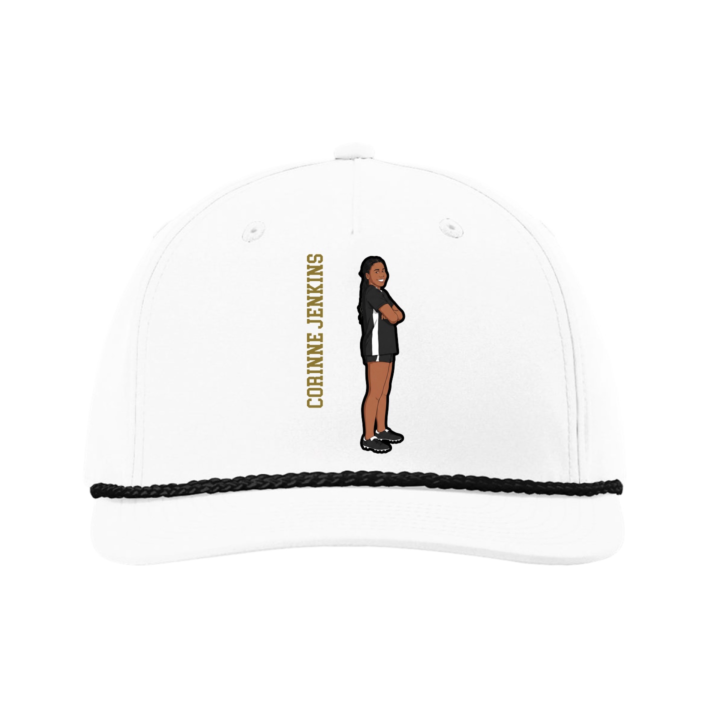 Five-Panel Classic Rope Cap — Name Vertical in White