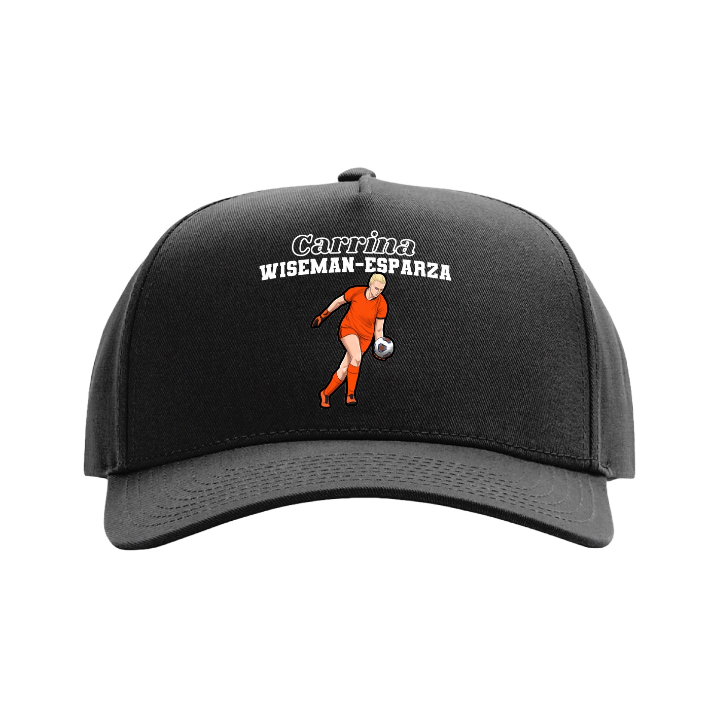 Full Fabric Five-Panel Champ Cap — Name Arch in Black