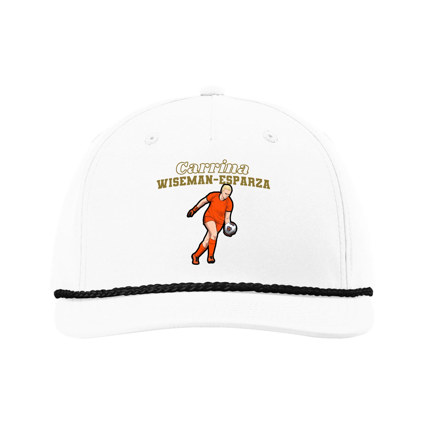 Five-Panel Classic Rope Cap — Name Arch in White