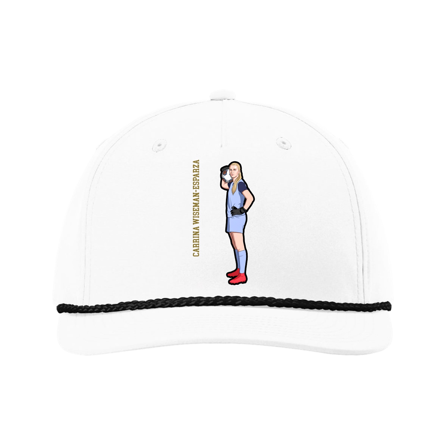 Five-Panel Classic Rope Cap — Name Vertical in White