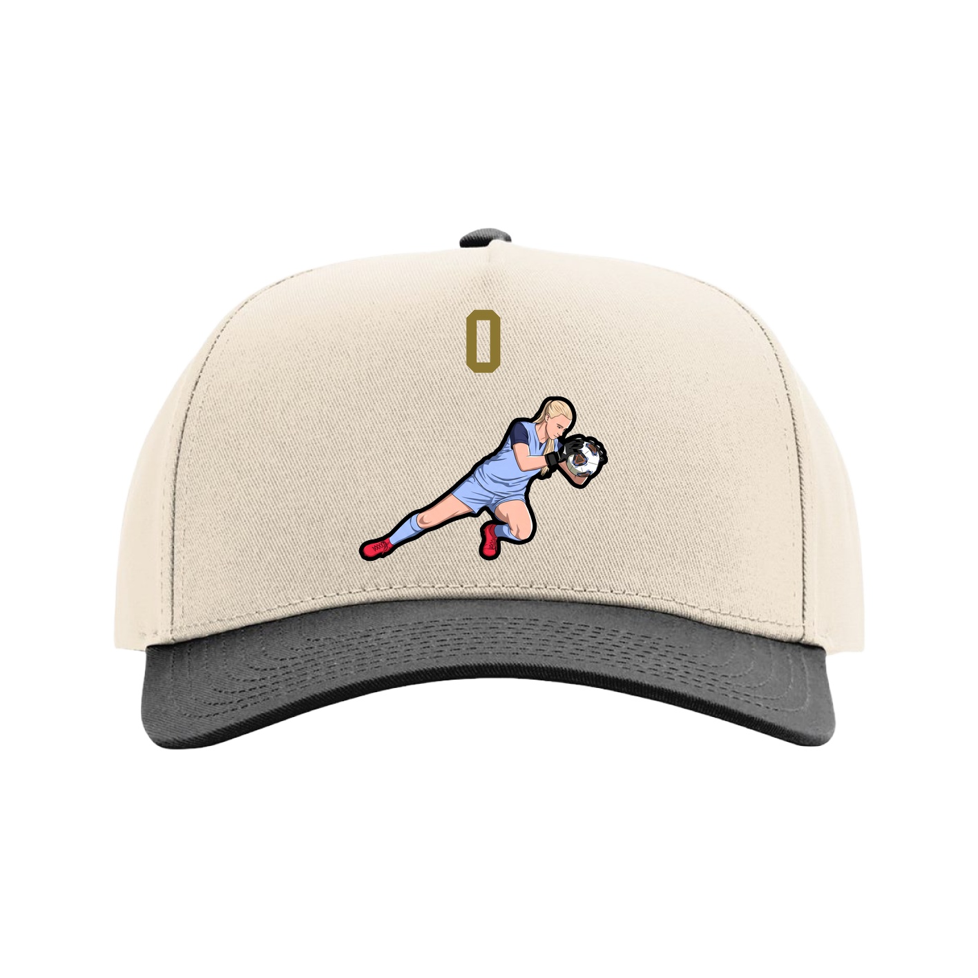 Full Fabric Five-Panel Champ Cap — Number Top in Cream/Black