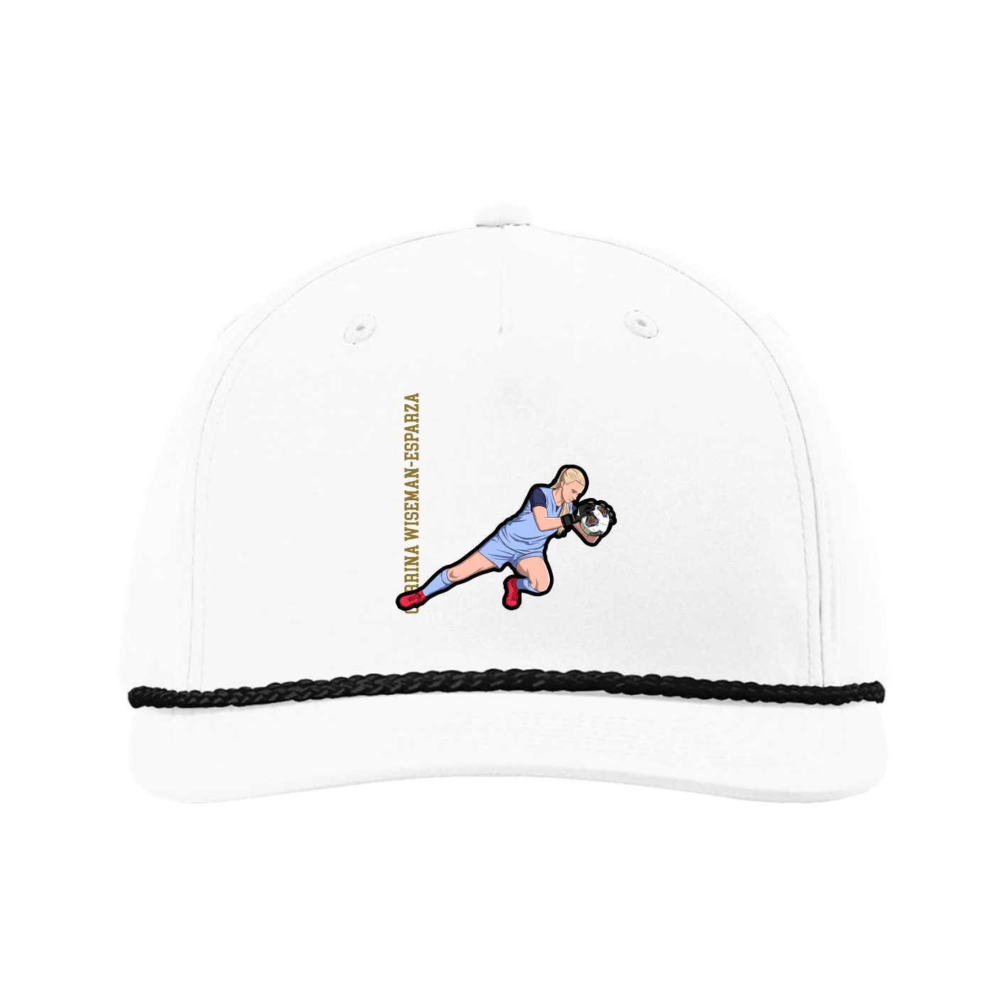 Five-Panel Classic Rope Cap — Name Vertical in White