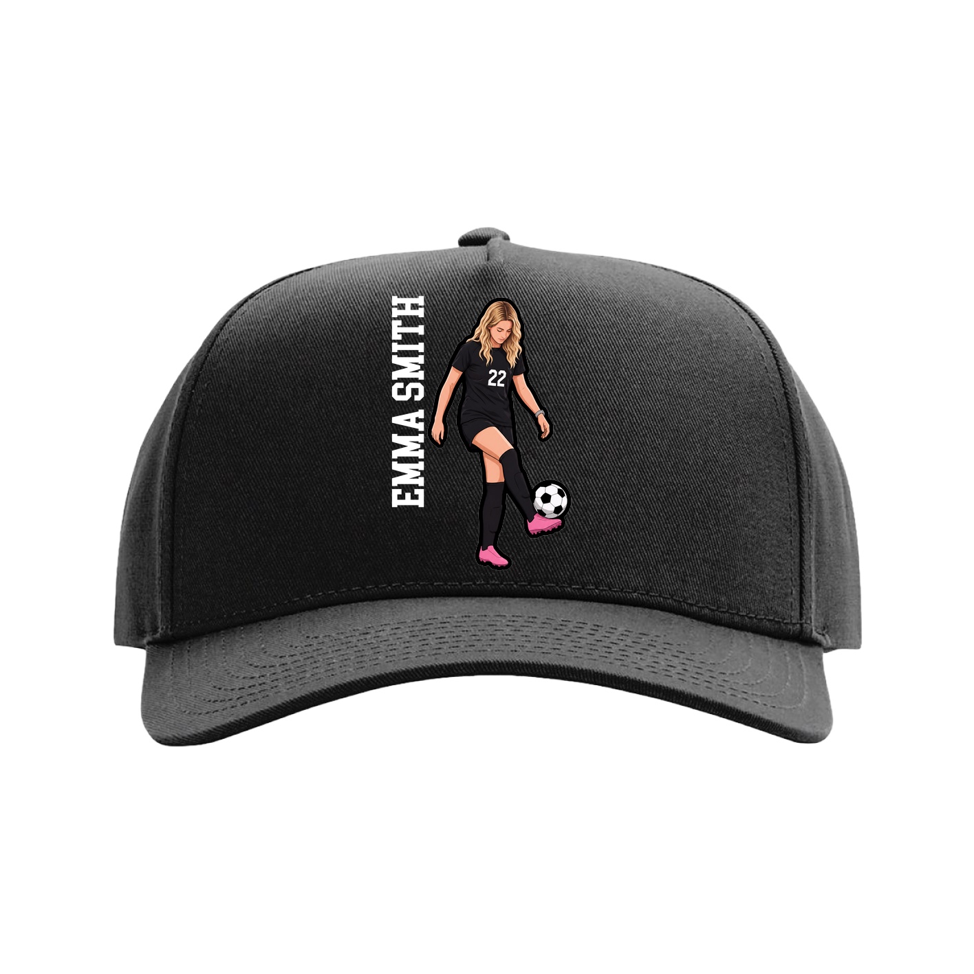 Full Fabric Five-Panel Champ Cap — Name Vertical in Black