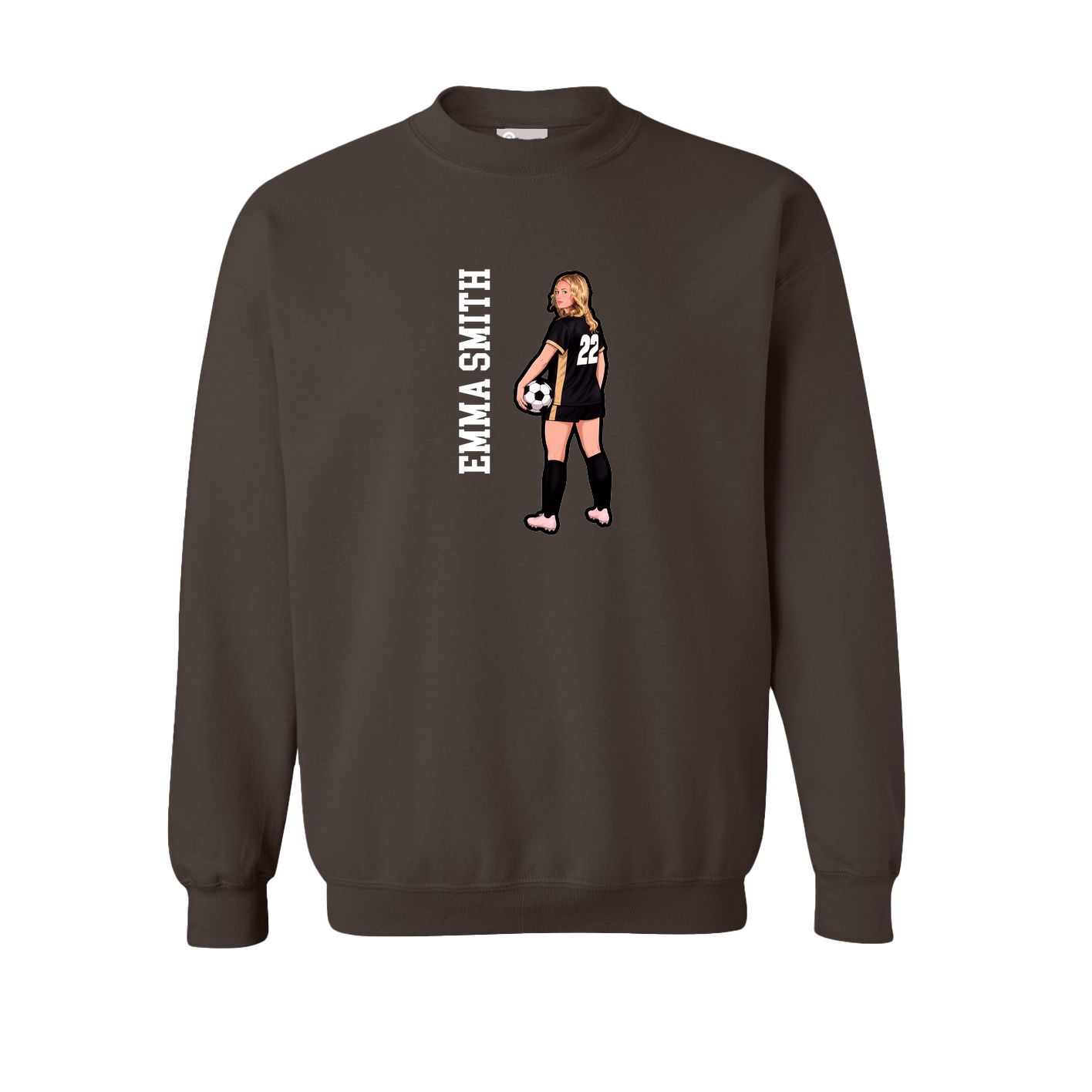 Fleece Crew — Name Vertical in Brown