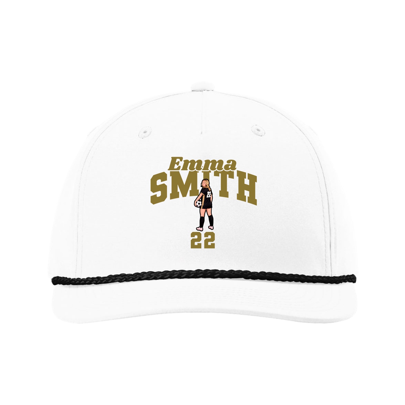 Five-Panel Classic Rope Cap — Signature Arch in White