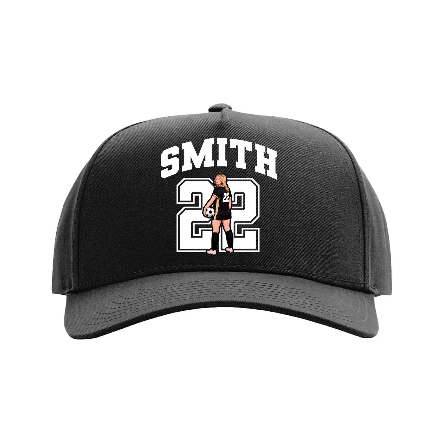 Full Fabric Five-Panel Champ Cap — Number in Black