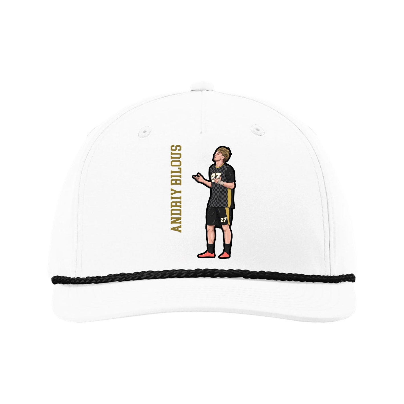 Five-Panel Classic Rope Cap — Name Vertical in White