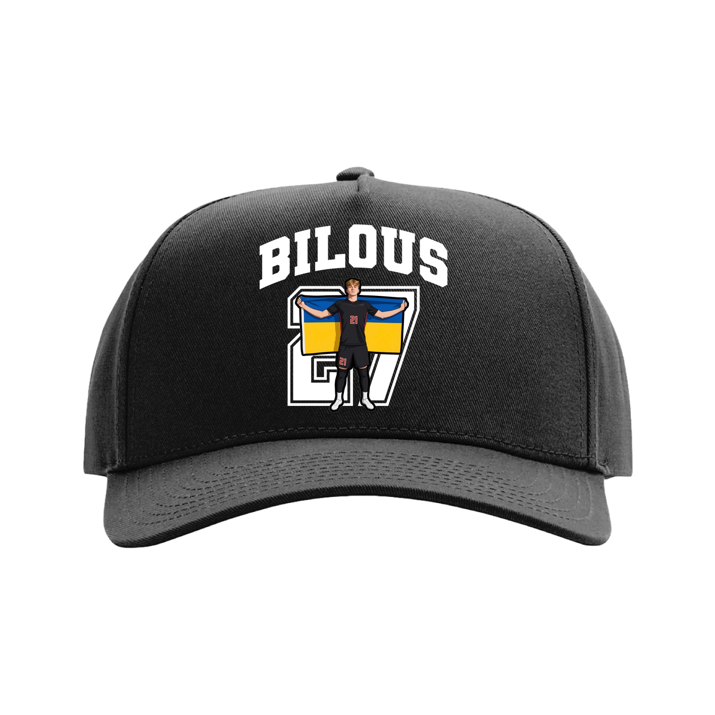 Full Fabric Five-Panel Champ Cap — Number in Black
