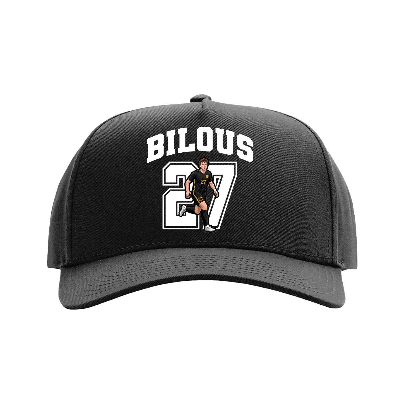 Full Fabric Five-Panel Champ Cap — Number in Black