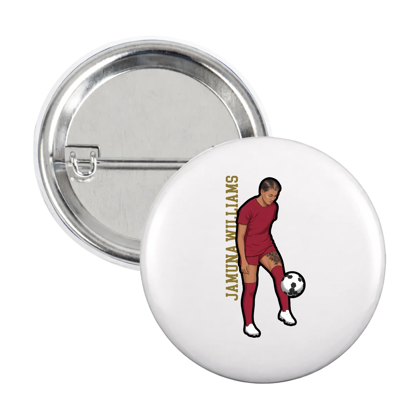 Game Day Button — Name Vertical in White