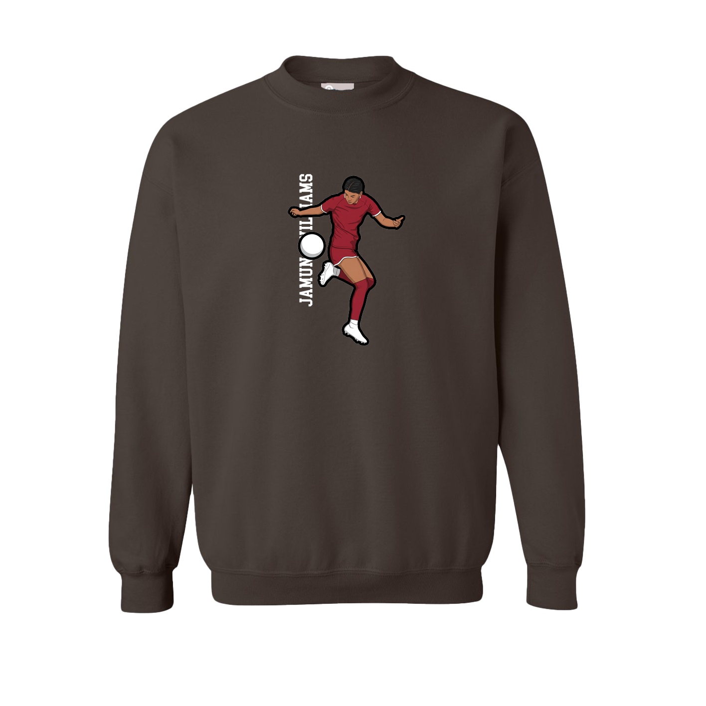Fleece Crew — Name Vertical in Brown