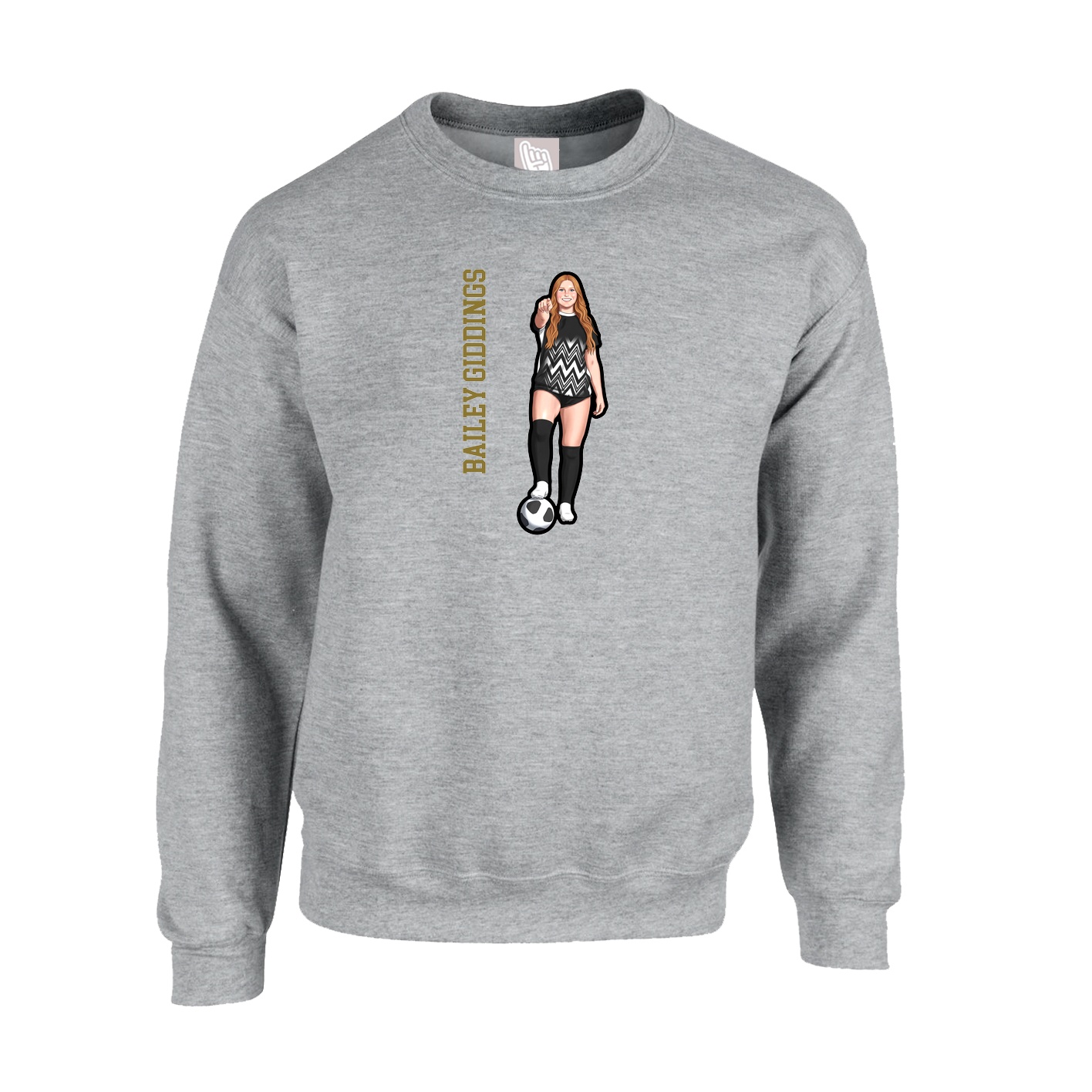 Fleece Crew — Name Vertical in Grey