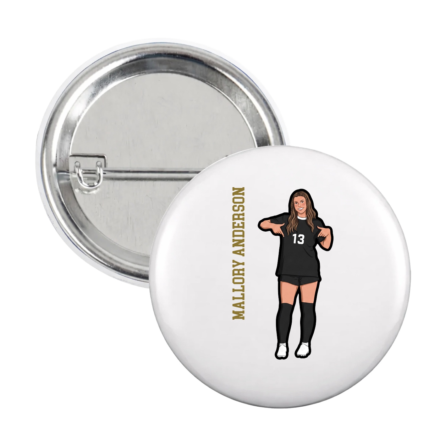 Game Day Button — Name Vertical in White