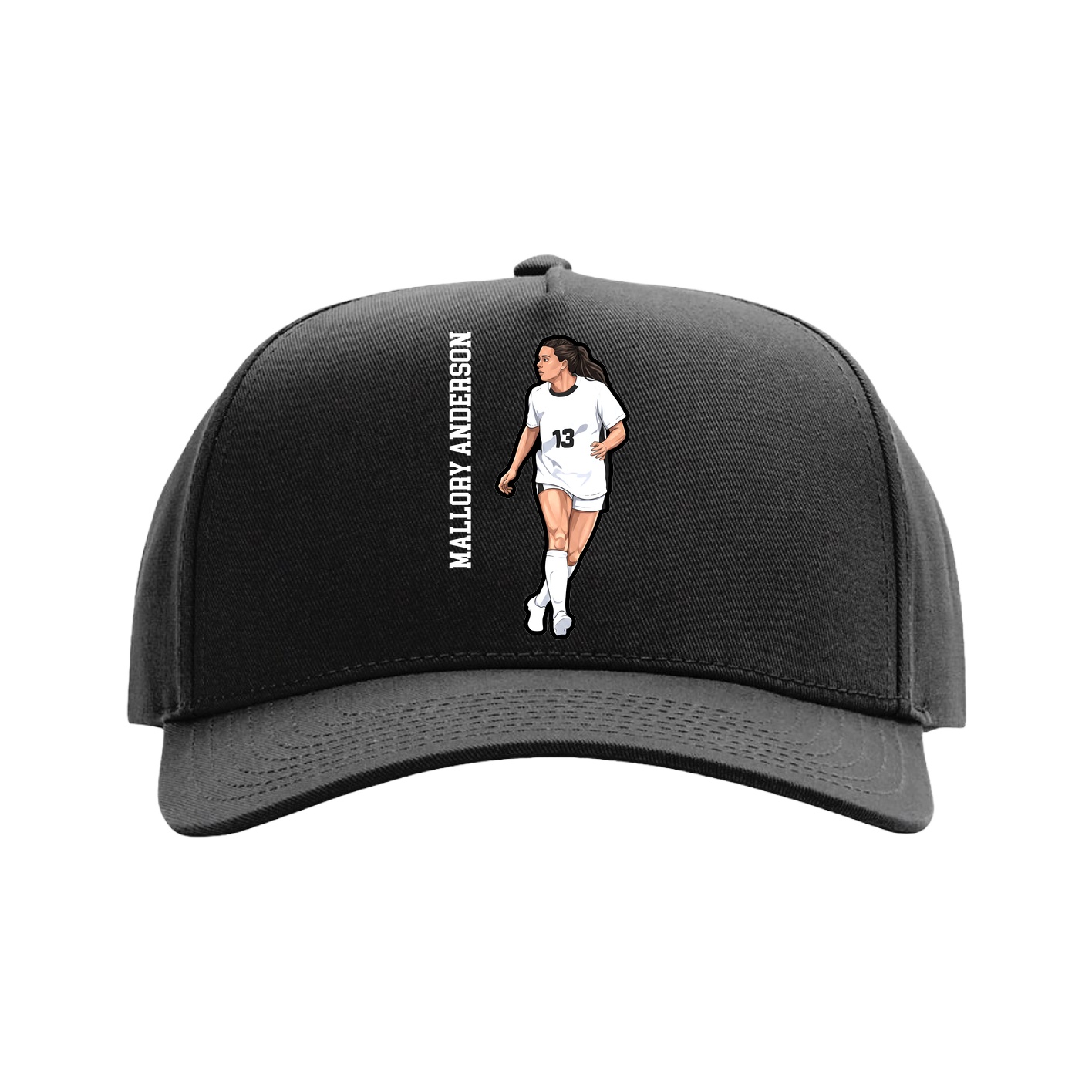 Full Fabric Five-Panel Champ Cap — Name Vertical in Black